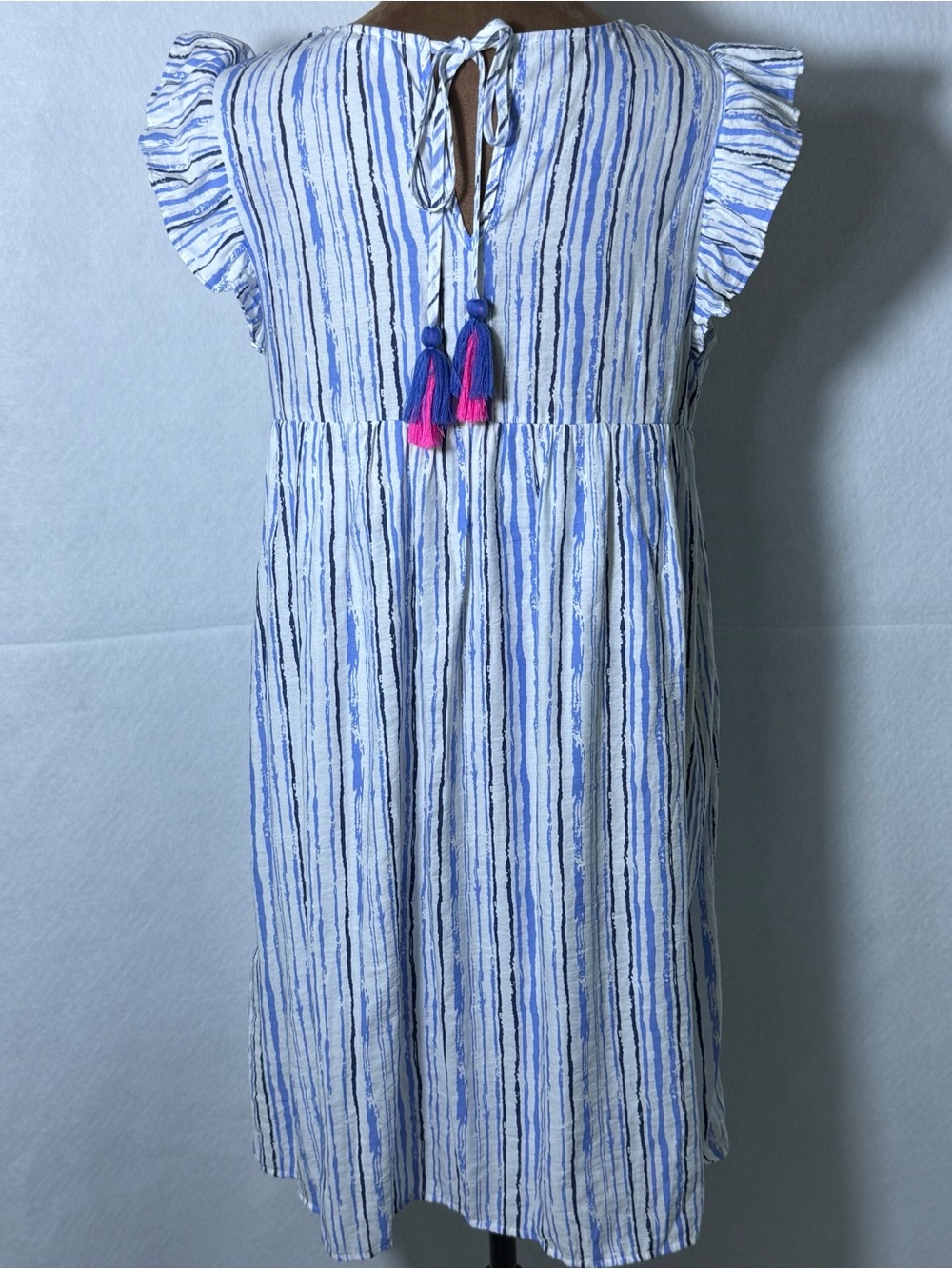 THML Embroidered Boho Dress Tassel Tie Neon Colorful Yoke Shift Small - Picture 7 of 13